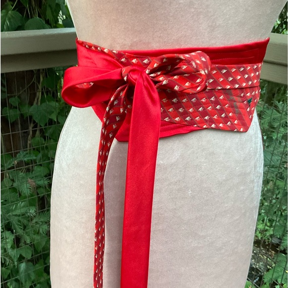 Blue Red geometric shimmer Japanese Obi style reused men’s silk ties wrap belt - Picture 8 of 13